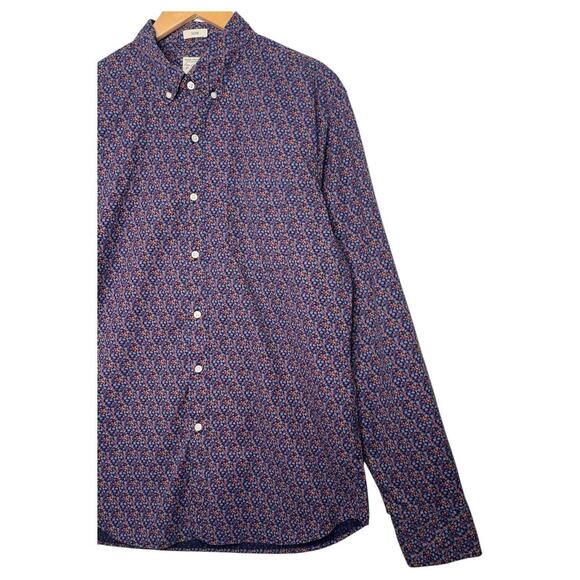 J Crew Top Mens Large Blue Slim Ditsy Floral Button Down Long Sleeve Preppy - Picture 5 of 14